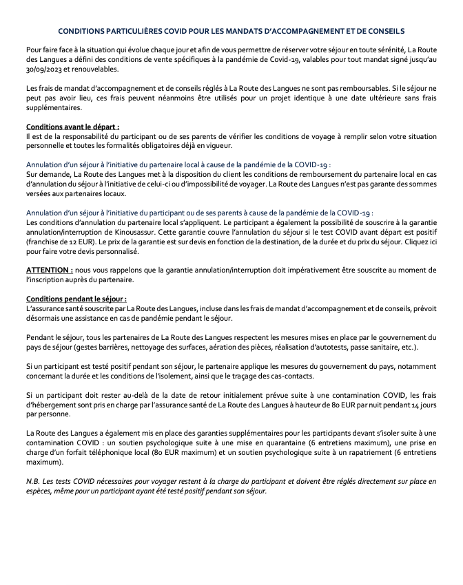 Conditions de vente pour les mandats d'accompagnement et de conseils